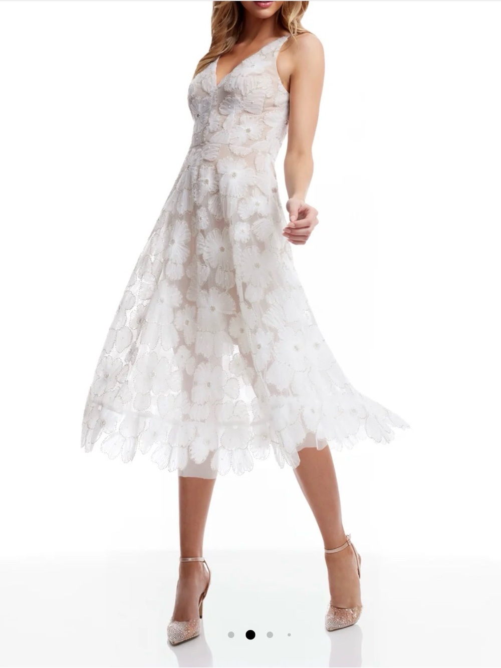 Dress the Population White Floral Lace Midi Dress Skirt